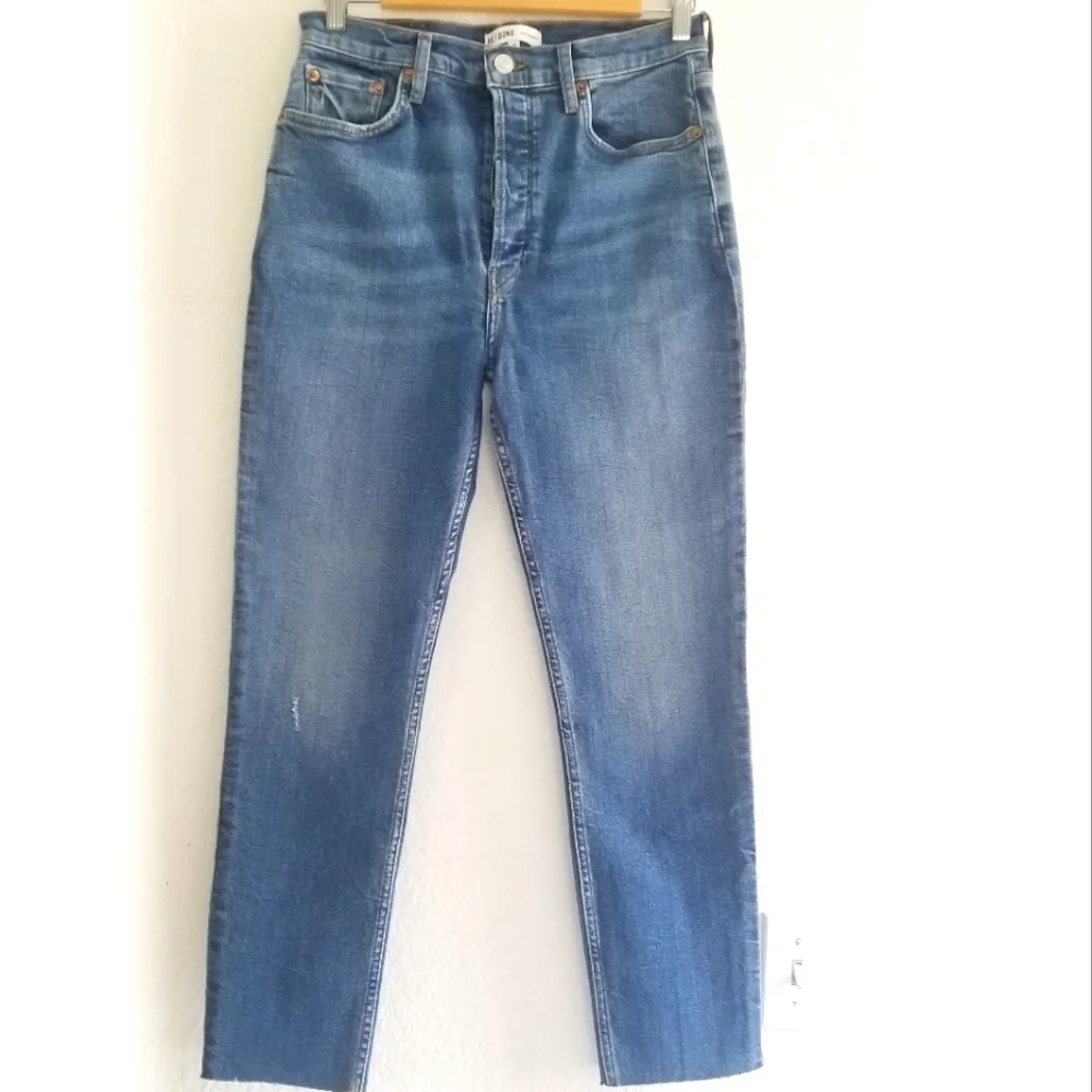 RE/DONE High Rise Ankle Crop Ultra Stretch Raw Cut Jeans Size 30 Mid Wa… - Picture 1 of 7
